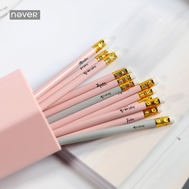 

Light Powder Series HB Pencil Student Writing With Eraser Head Gift Box Stationery 12 Hardcover For School&Office Suppliers