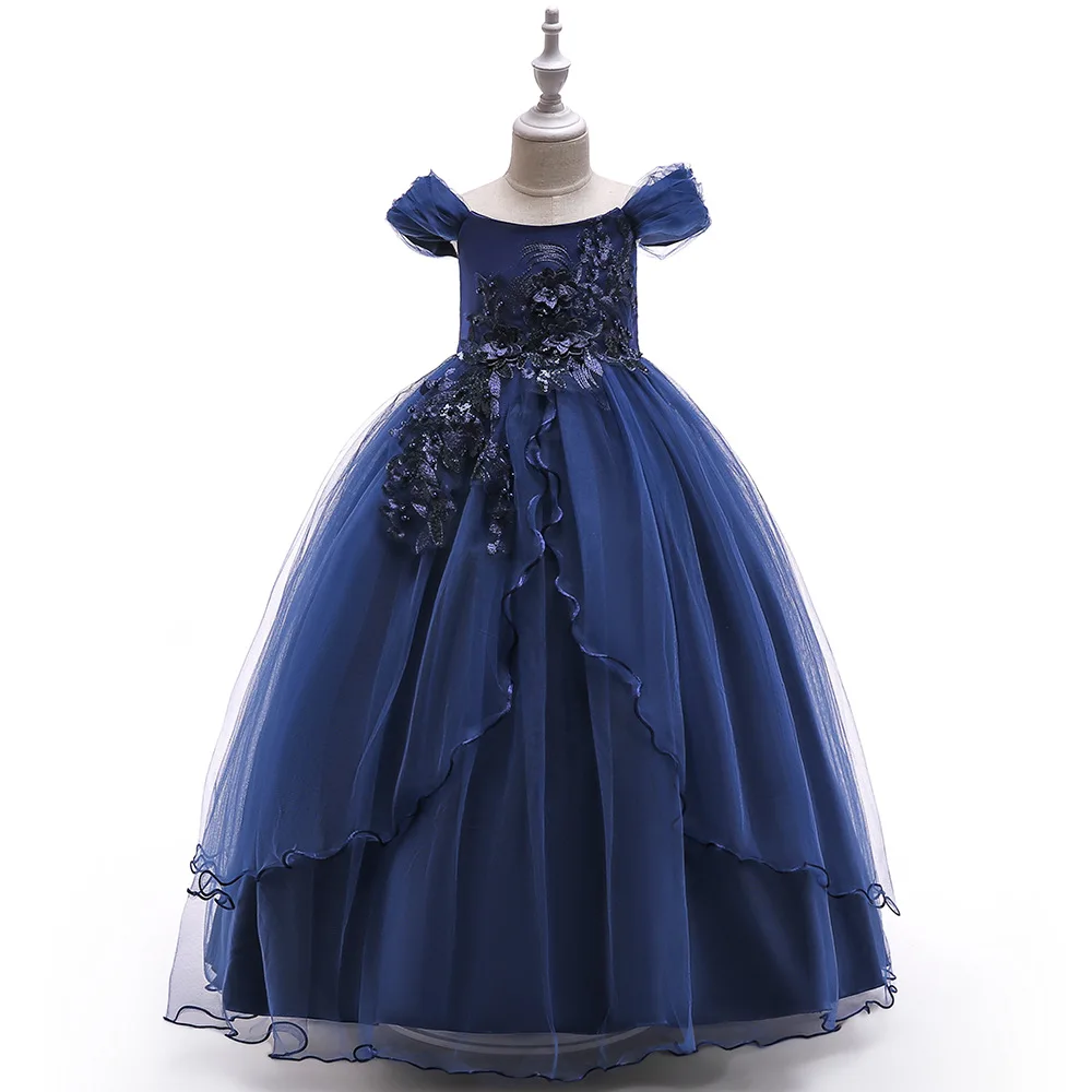navy blue and coral flower girl dresses