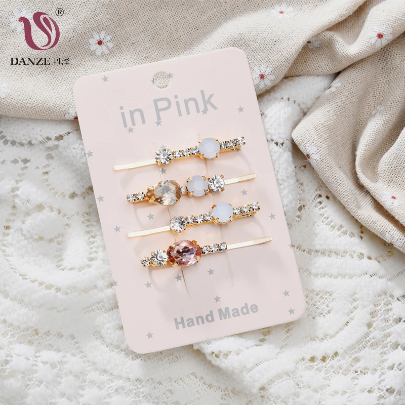 

DANZE Top Fashion 4PCS/Set Bling Crystal Hairpins Headwear for Women Girls Rhinestone Hair Clips Pins Barrette Trendy Accessory