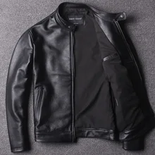 Мужская куртка из натуральной кожи на осень и весну с воротником-стойкой, мотоциклетная одежда из коровьей кожи, Куртки из натуральной кожи, мужская одежда