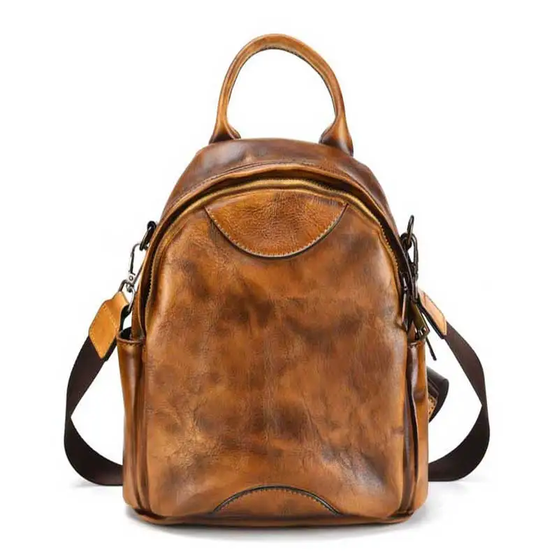 

New Hand-polished Retro Tree Paste Leather Shoulder Backpack Leisure Simple Leather Head Lady's Bag