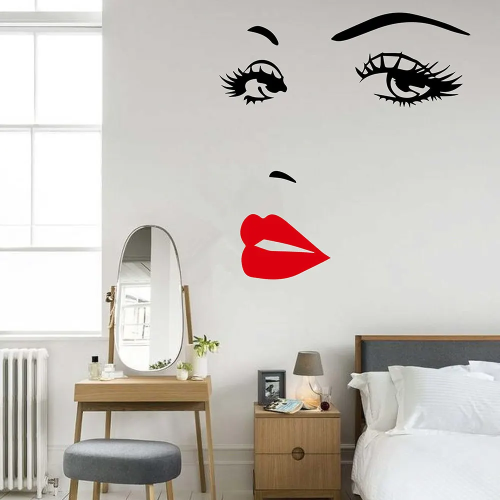 Beauty Girl Face Salon Wall Decal Red Lips Sexy Eyes Vinilos ...