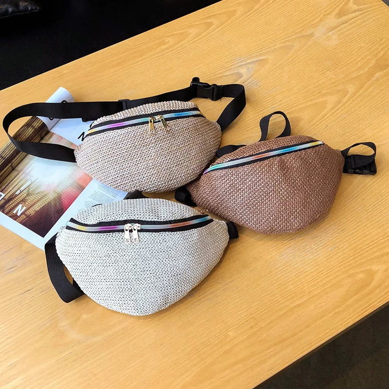 

Waist Bag Women 2019 Straw Beach Chest Bag Ladies Fanny Pack Rattan Phone Belt Bag Girls Waist Packs hip bag