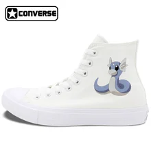 Women Men Pokemon Converse Shoes Chuck Taylor II Anime Dratini Design Canvas Sneakers Skateboarding Shoes White Black Can Choose