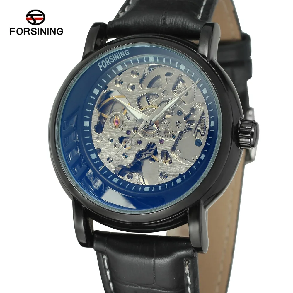 

FORSINING Men's Fashion Relogio Masculino Black Watches Automatic Mechanical Leather Strap Reloj Hombre Erkek Saat Orologio Uomo