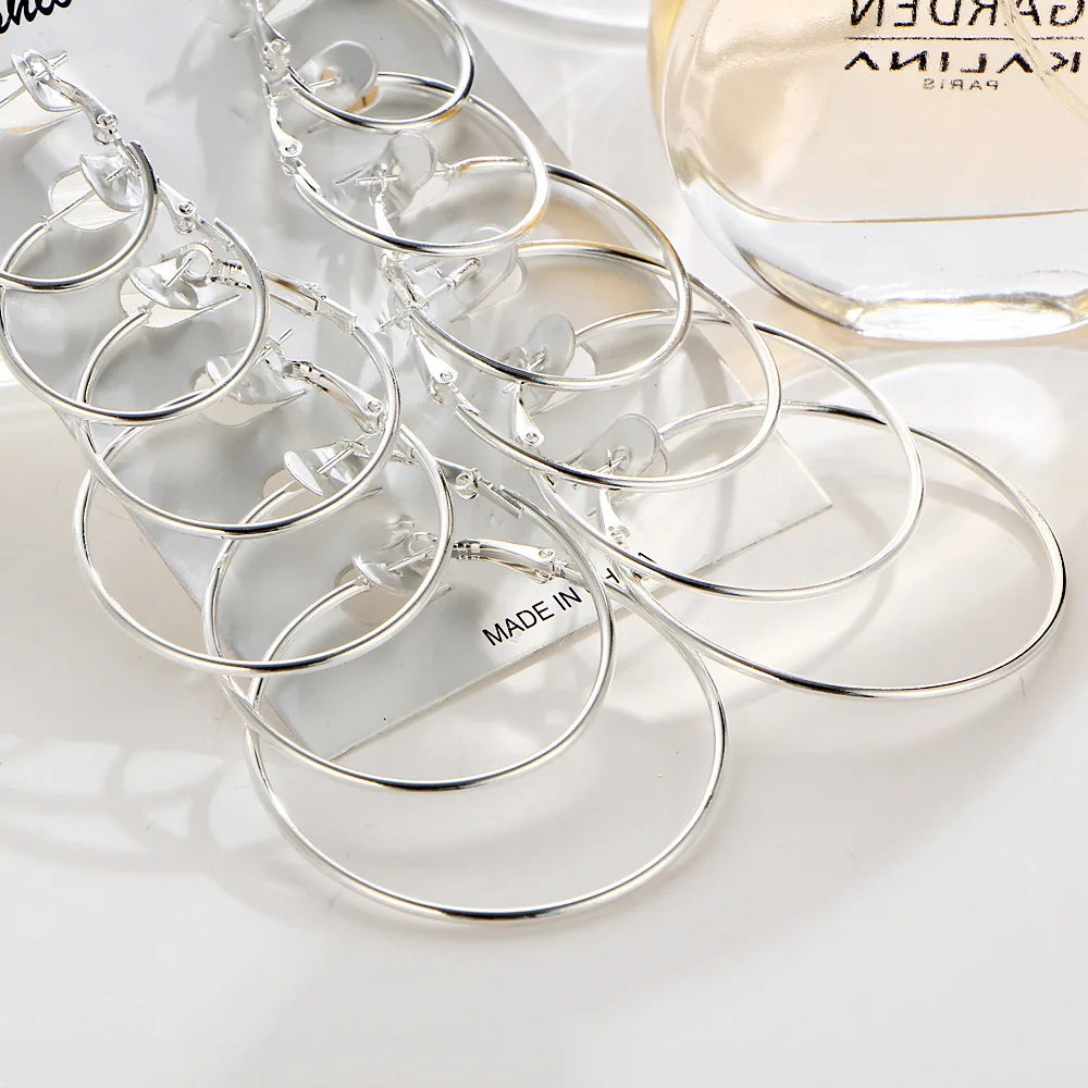 

New 6 Pairs/sets Hoop Earrings Gold Silver Small Big Circle Earring Set for Women Simple Punk Ear Clip 2019 Fashion Jewelry