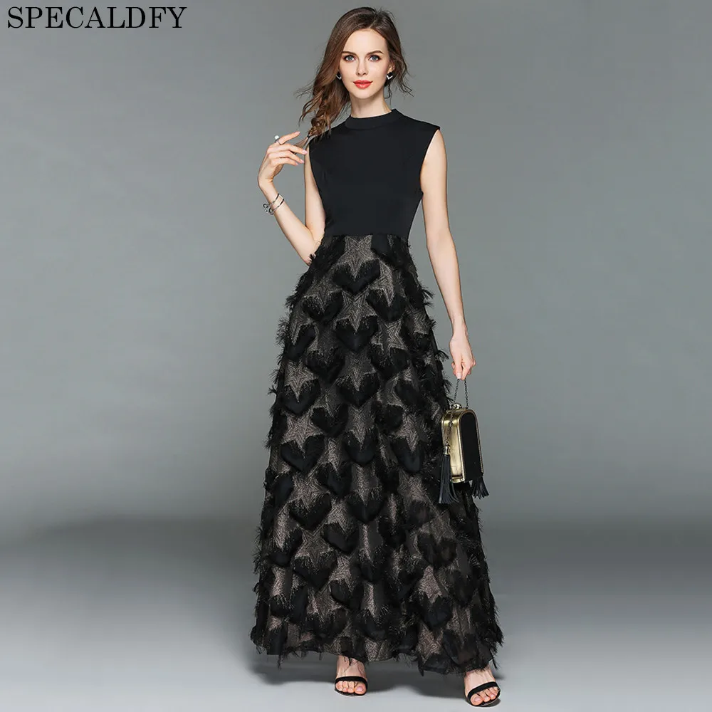 

High Quality Women Fashion 2018 Summer Sexy Evening Gowns Party Long Dress Women Sleeveless Love Tassel Elegant Black Maxi Dress