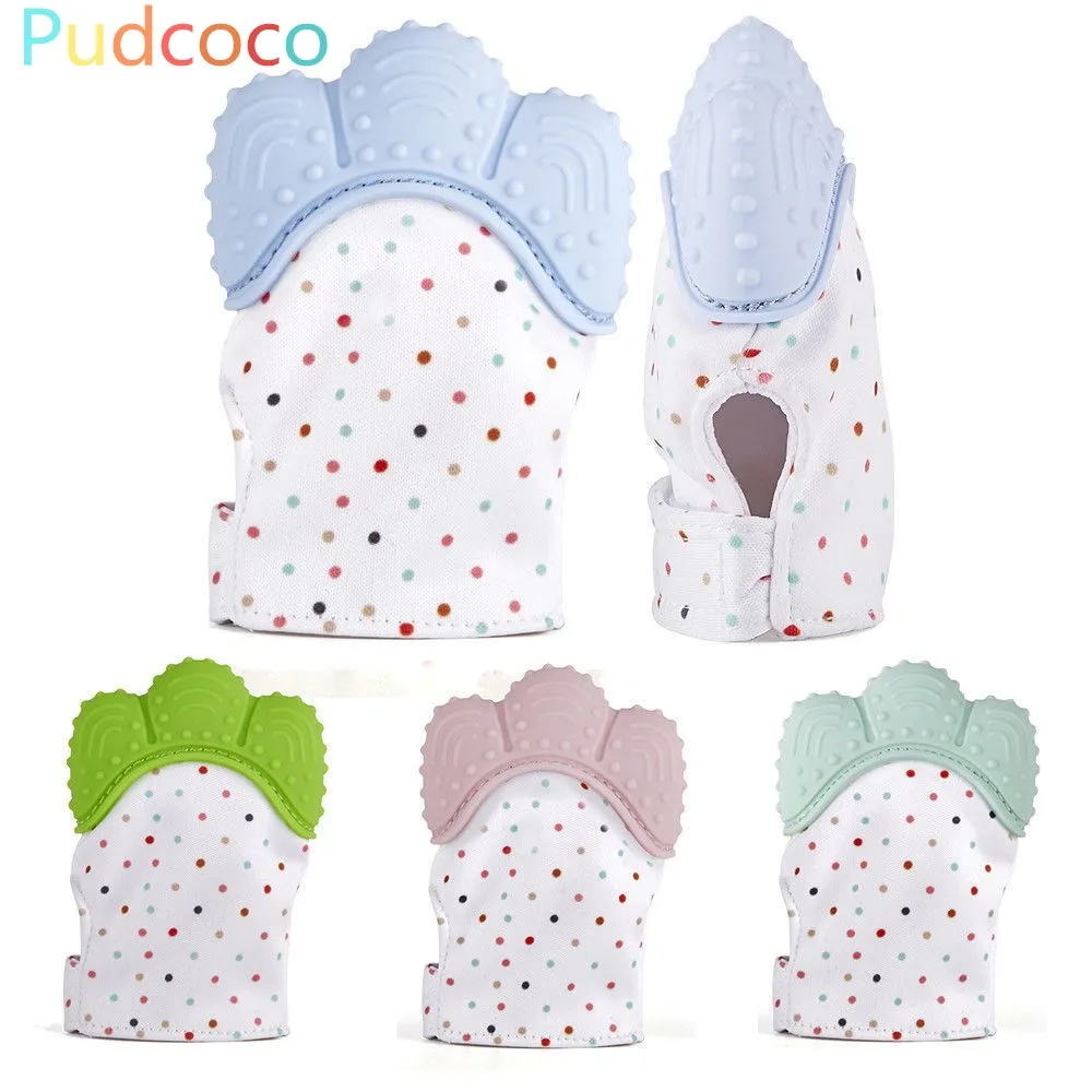 

Hot Sale Silicone Baby Mitt Teething Mitten Teething Glove Candy Wrapper Sound Teether CA
