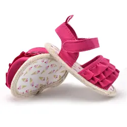 Мягкая подошва для новорожденных девочек; нескользящая однотонная обувь с оборками розового и розового цвета