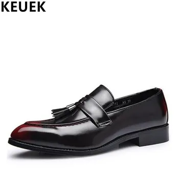 

Vintage Male Pointed Toe Business shoes Fashion Men Flats Tassel Oxfords PU Leather Brogue Shoes Loafers 022