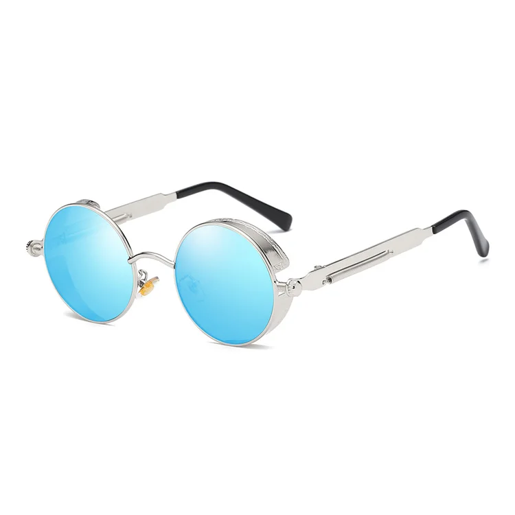 MADELINY, новинка, модные круглые солнцезащитные очки для женщин, фирменный дизайн, металлическая оправа, стимпанк, Винтажные Солнцезащитные очки для мужчин и женщин, MA094 - Цвет линз: C7 Silver Blue