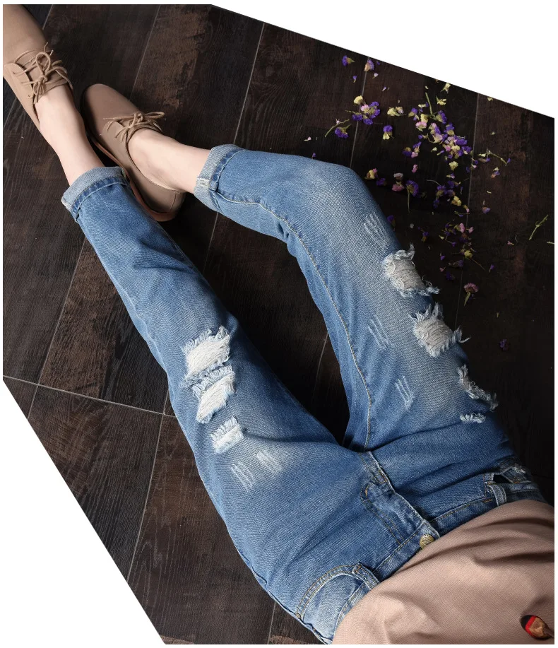 Hiawatha Весна Лето Новые эластичные талии женские рваные джинсы лодыжки длина брюки корейские джинсовые брюки JST042