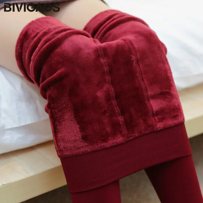 BIVIGAOS зимние женские сексуальные теплые леггинсы плотные яркие бархатные