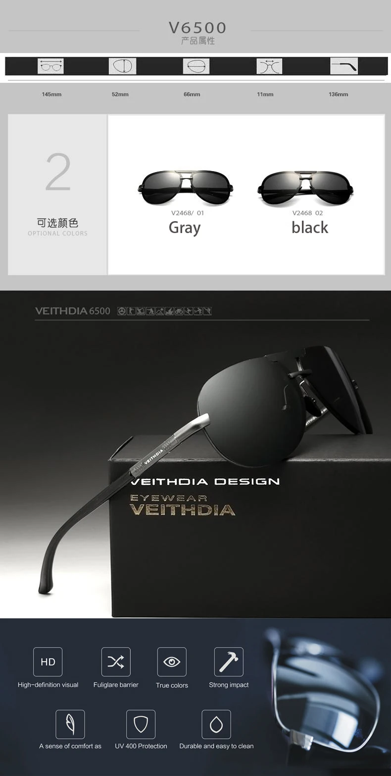 Veithdia, алюминиевый Магниевый сплав очки мужские солнцезащитные очки поляризованные линзы для вождения/рыбалки солнцезащитные очки мужские очки для мужчин