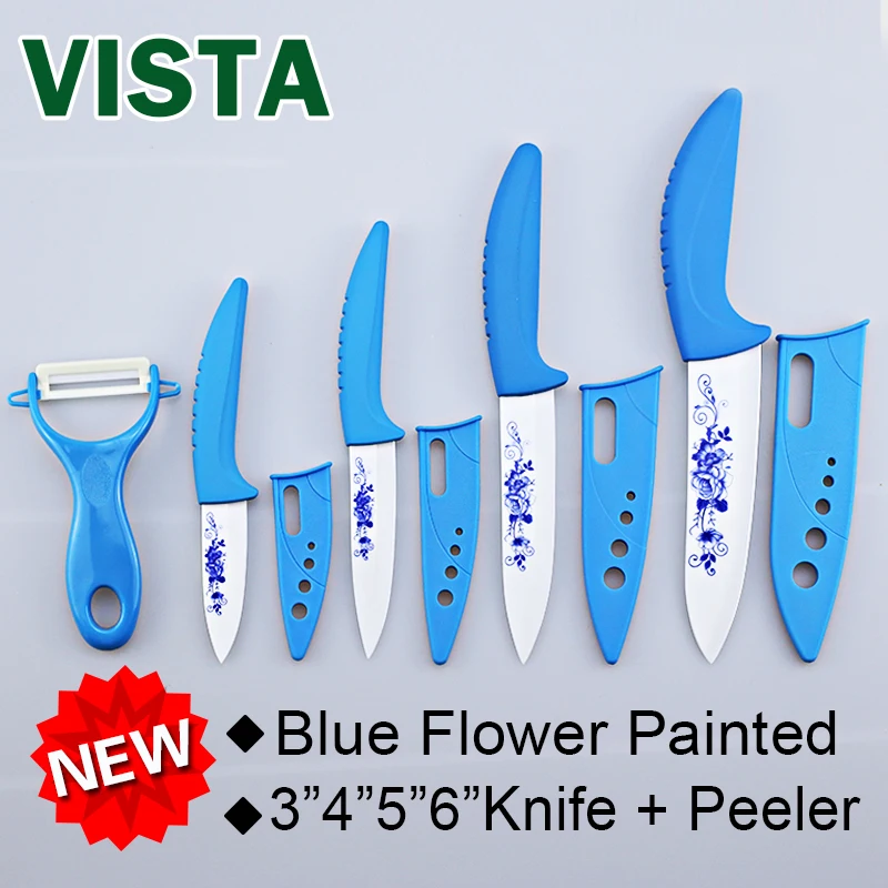 Kitchen Knives ceramic knives Zirconia BLUE Flower print set 3"paring 4