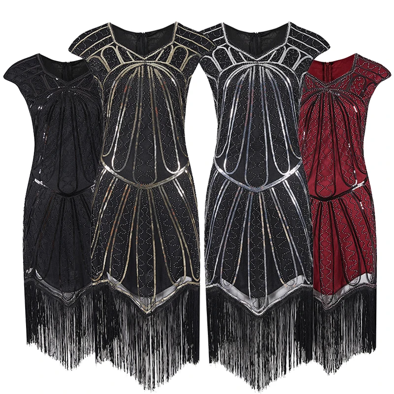 1920 s Винтаж Gatsby aleta flecos Arte Deco vestido vestidos de fiesta миди estilo borla verano манга larg | Женская