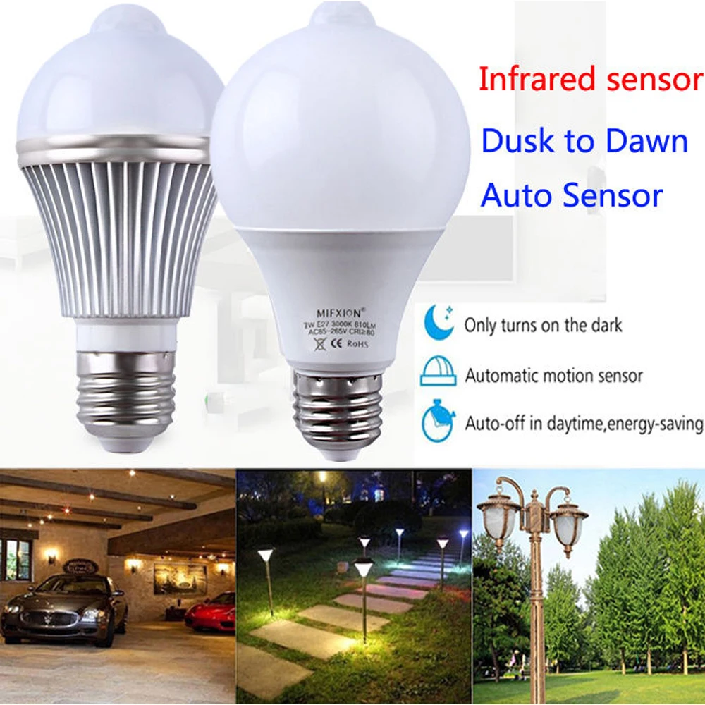Eleoption E27 LED Dusk to Dawn Auto Light Sensor with motion sensor