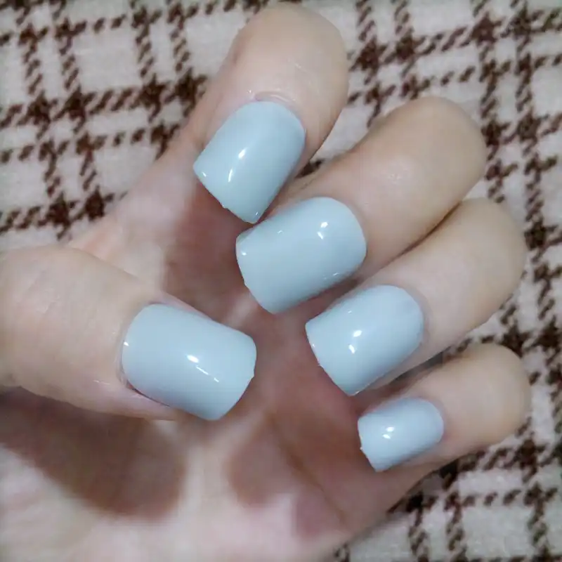 Fashion Short Nails Tip Candy Light Blue Acrylic False Nails Simple Design Diy Nail Art Salon Product 465s