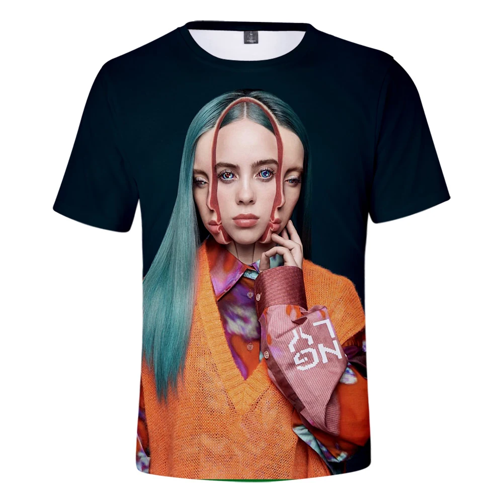 Billie Eilish, новинка, 3D футболка, для мужчин, летняя мода, хип-хоп, Harajuku, повседневная одежда, Billie Eilish, 3D, для девочек, желтая футболка