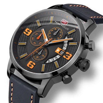 

Casual Watch Men top Chronograph Luxury Brand Quartz Military Sport Watch Genuine Leather Men's Wristwatch relogio masculino