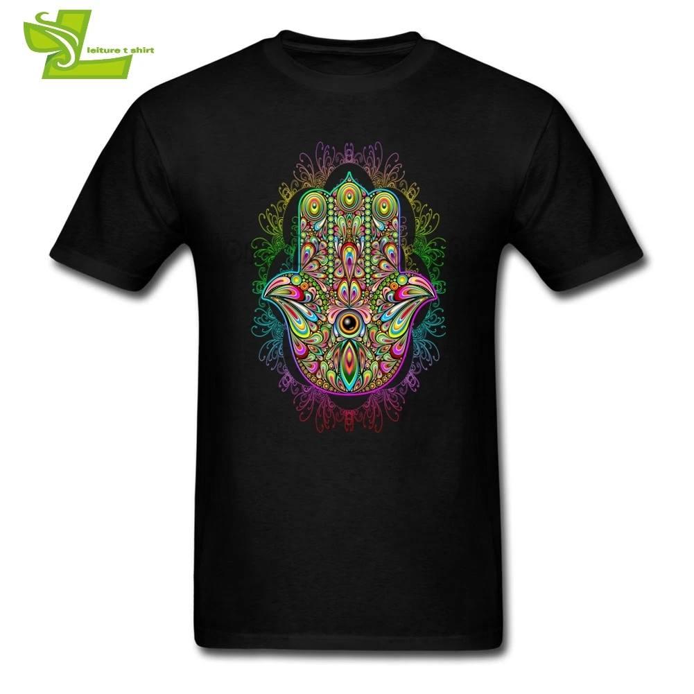 

Hamsa Hand Amulet Psychedelic T Shirt Men's Short Sleeve 100% Cotton Male Big Tshirt Home Wear Comfortable Teenboys Tee Shirt