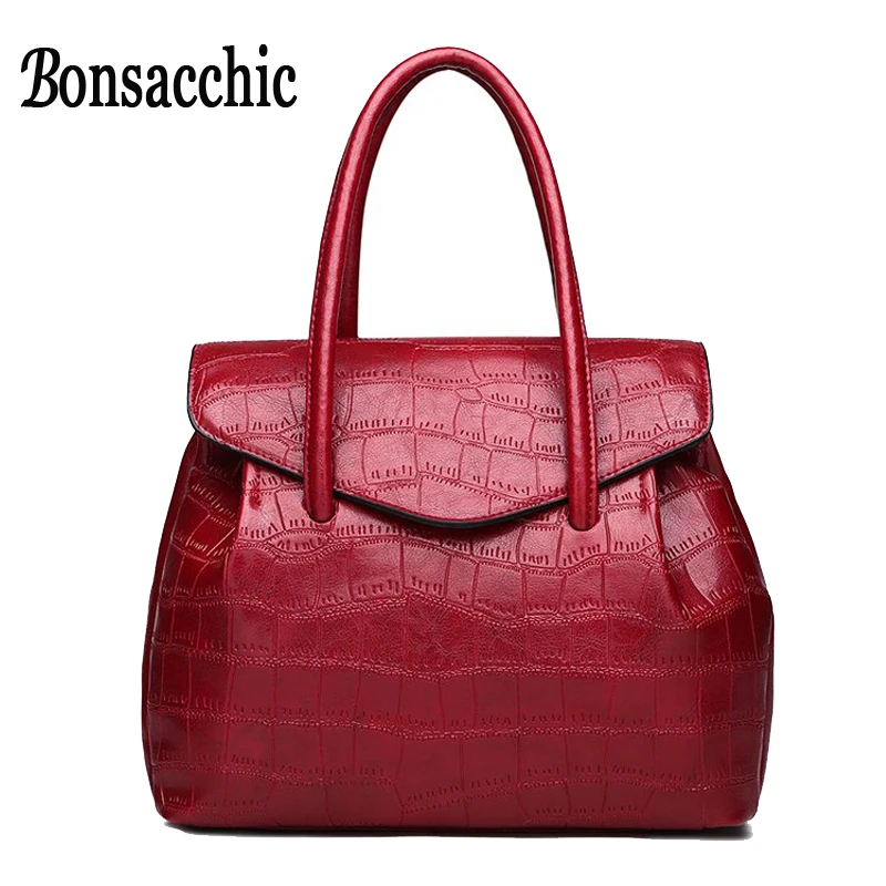 

Bonsacchic Women's Red Handbag Crocodile Luxury Handbags Women Bags Designer Lady's Red Bags for Women Leather Handbags
