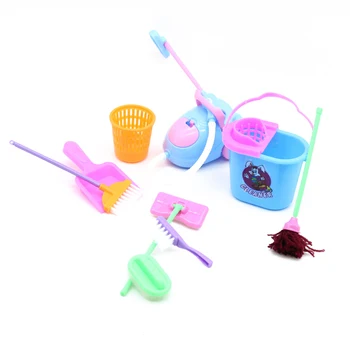 

9PCS/Set Household Girl Dolls Toys Cleaning Tools Kit Children Plastic Simulation Furniture Cleaner Set