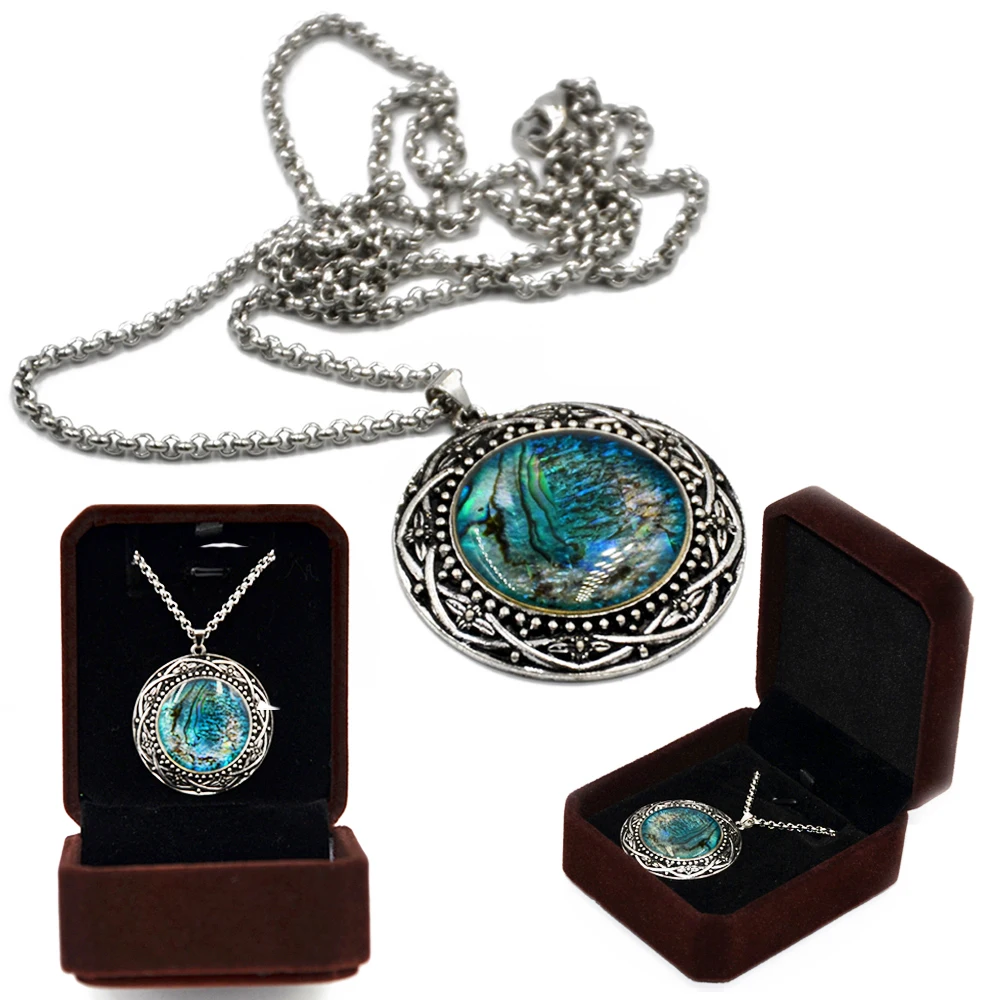 

Showlove-1Pcs Vintage Mother of pearl Medallion Pendant Necklace Chain Fashion Charming Jewelry for Party Fine Gift Box 24 Inch