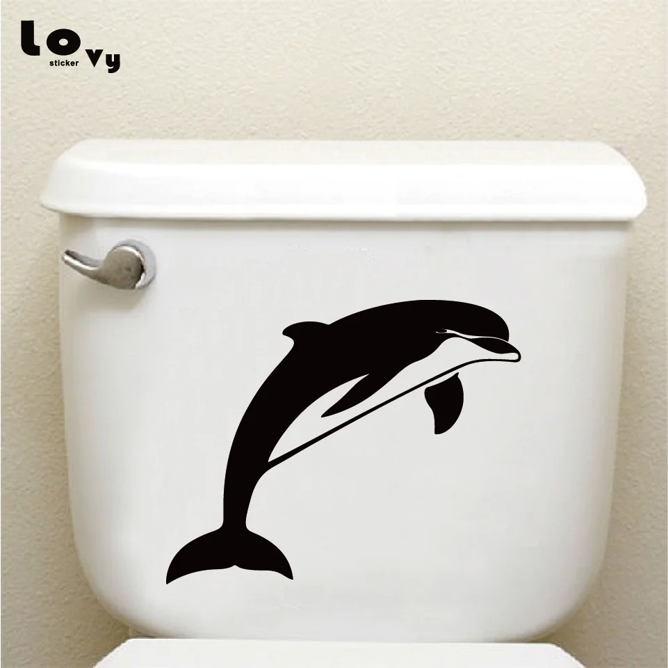 

Cute Dolphin Vinyl Toilet Seat Sticker Creative Cartoon Animal Wall Sticker Home Decor TS011