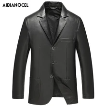 Для мужчин кожаные пиджак воротник с лацканами из натуральной кожи куртка Пояса из натуральной кожи пальто Для мужчин Slim Fit пиджак весна овчины куртка