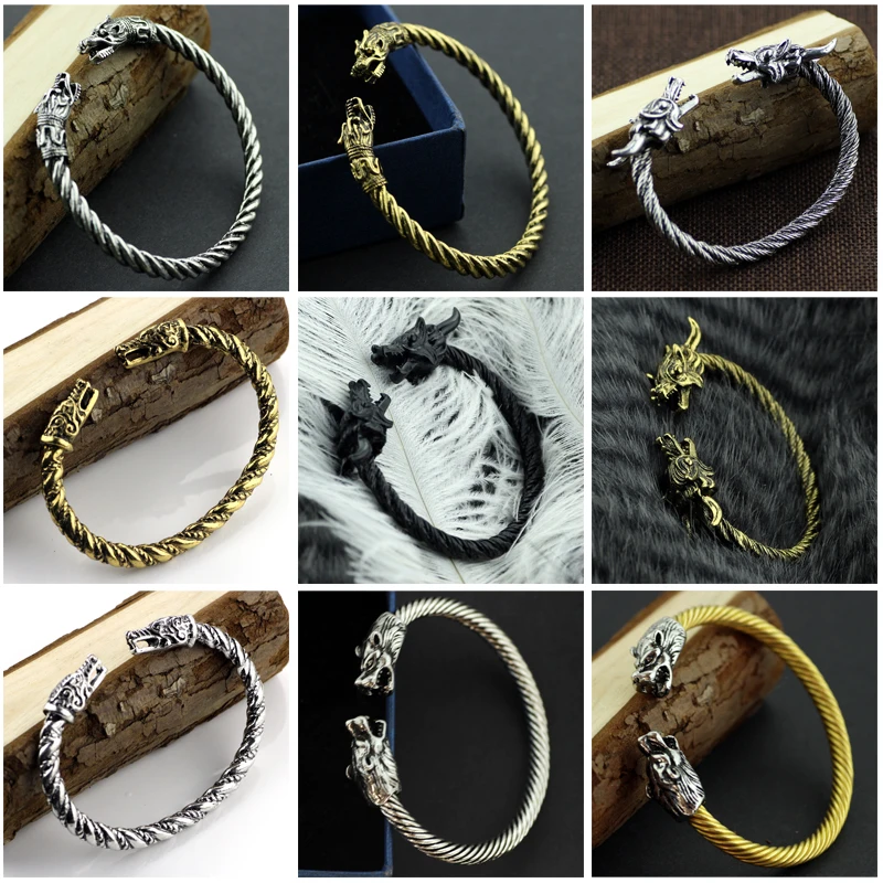 

15 Punk style The vikings Wolf bracelet Viking Bracelet Unisex Titanium Silver And Gold Dragon Steel Stripes Bracelets & bangles