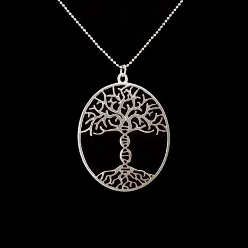 

Tree of life with a DNA trunk necklace bioscience Molecule Necklace Plate Gold Silver Rose Gold