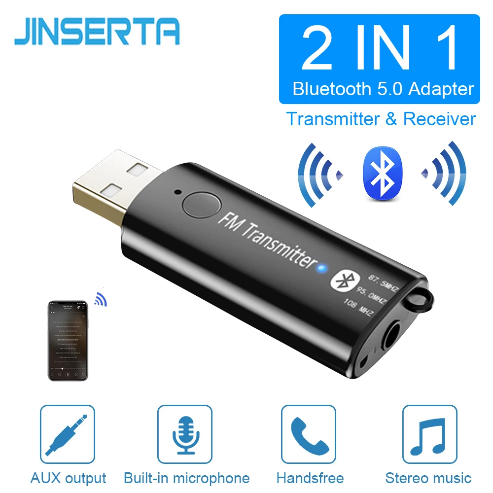 JINSERTA мини USB автомобильный mp3 музыкальный плеер Bluetooth 5,0 приемник fm-передатчик 3,5 мм разъем Aux модулятор комплект Hands free