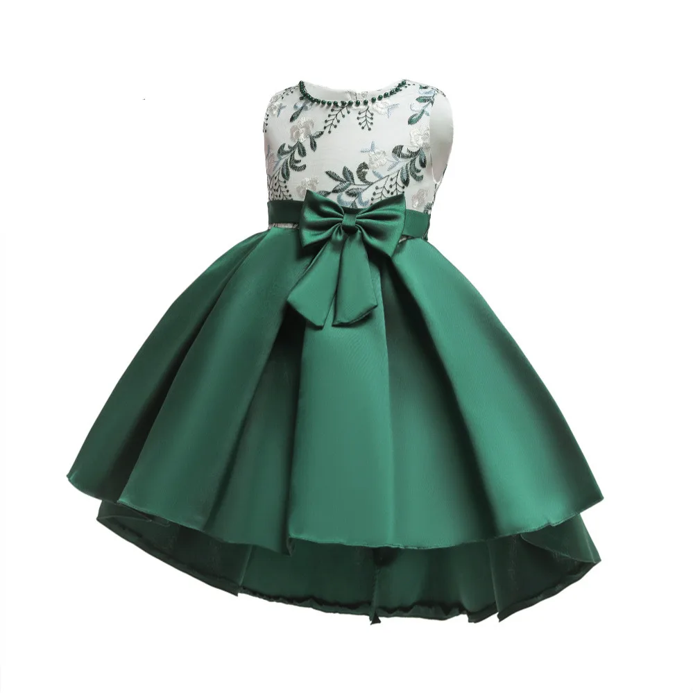 Новое платье с цветочным узором для девочек Дети бисер цветок вышивка сатиновый лиф Свадебные платье в деловом стиле для вечеринки Одежда Bebe Vestido