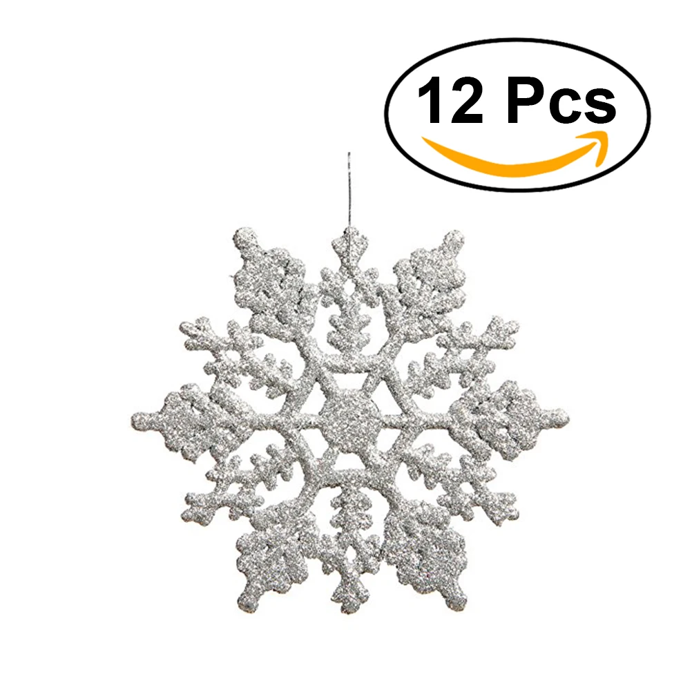 12pcs Plastic Snowflake Decorations 10cm Christmas Tree Snowflakes Pieces for Ornaments (Silver) | Дом и сад