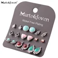 [Marte&Joven] New Style Rhinestone Stud Earring Set For Women Hot-selling Cute Flower Mixed Imitation Pearl Earring Sets 9 Pairs 12