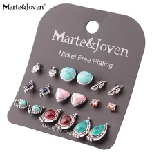 Marte и Joven 9 пар/компл. Ретро зеленый камень наборы с сережками-гвоздиками смешанный лист квадратный треугольный круглый стимпанк вечерние серьги для Для женщин