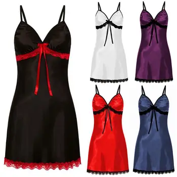 

Sexy Lingerie Sleepwear Women's Lace V Neck Strappy Dress Underwear Babydoll Nightgowns Plus Size XXXL