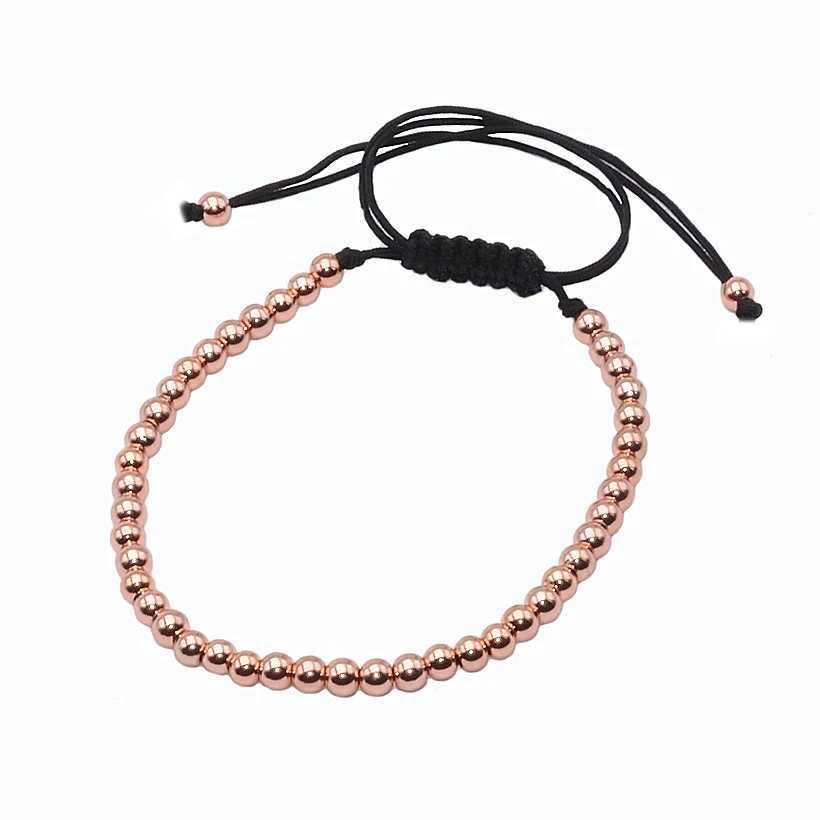 Brading Macrame браслеты для мужчин и девочек золотые 4 мм, круглые бусины, браслеты с бусинами, Женская Мужская веревка, браслет, ювелирные изделия pulsera hombres