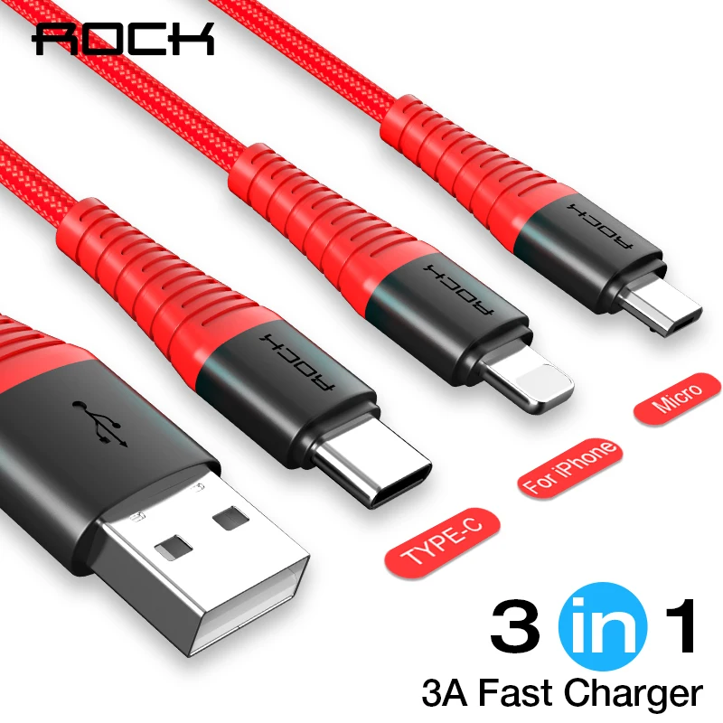 ROCK 3 в 1 USB кабель Быстрая зарядка телефонный быстрое зарядное устройство для
