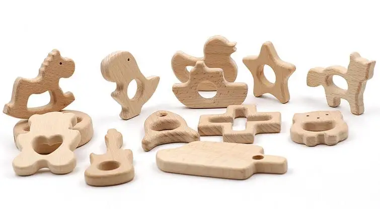 

2pcs Baby Wooden Teether Animal Beech Wood Teether for Infant Teething Training Toys Pacifier Clip Chain Food Grade Teether