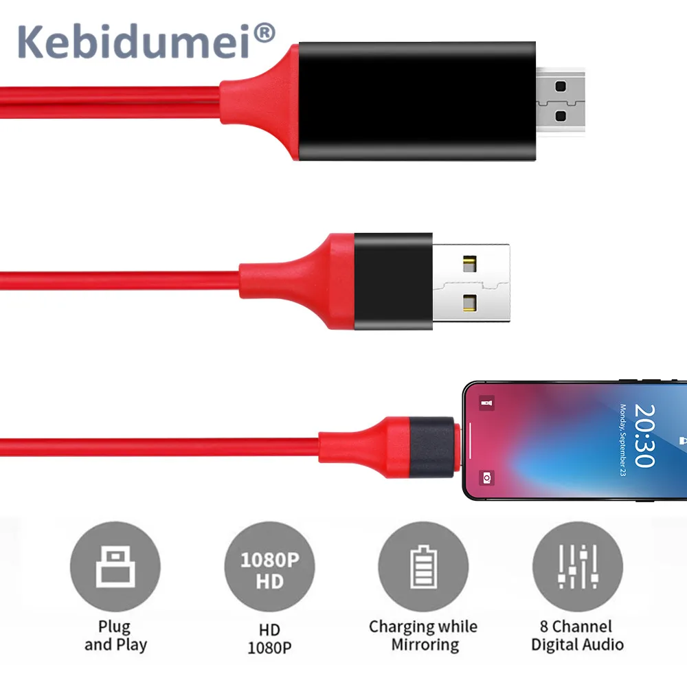 Kebidumei HDMI кабель HD 1080P ТВ дисплей адаптер для освещения кабель адаптер HDTV tv 8 Pin для Apple IPhone X 8 plus 7 plus