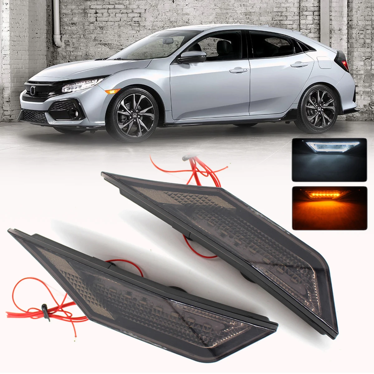 

1Pair Smoked Front Flares Side Marker LED Side Marker Lights Turn Signal For Honda for Civic 2016-2018