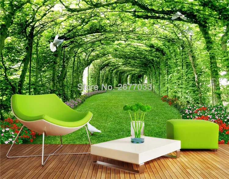 Пользовательские настенная Фреска стены Бумага Современный Зеленый Лес Дерево газон 3D стены тканью Гостиная ТВ фоне стены дома Декор стен Бумага 3D