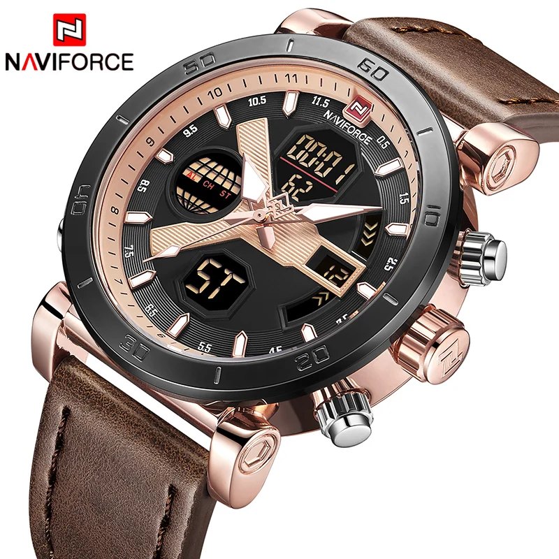 

Luxury Men Fashion Sport Watches NAVIFORCE Brand Watch Men Quartz Digital Clock Leather Military Wrist Watch Relogio Masculino