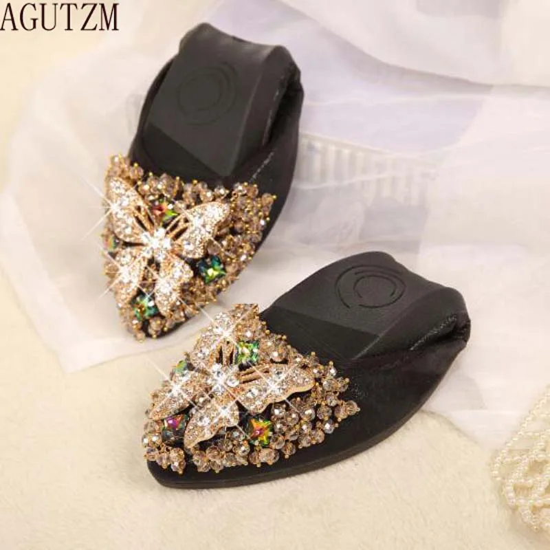 

AGUTZM Women Ballet Flats Spring Autumn Brand Women Shoes Women Sneakers Female Casual Shoes Crystal Pointed Toe V36