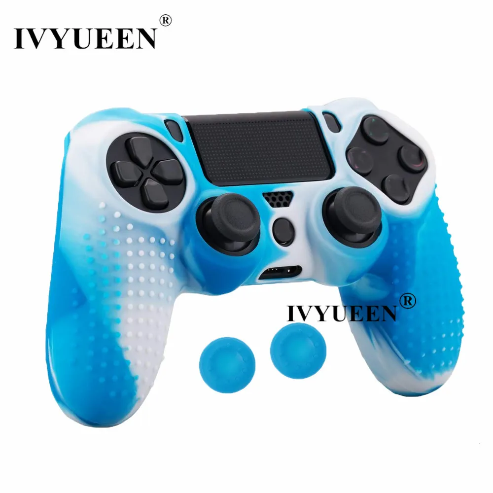 Силиконовый резиновый чехол IVYUEEN для playstation 4 Dualshock 4 PS4 Pro, тонкий защитный чехол для контроллера с захватами для большого пальца - Цвет: Blue White