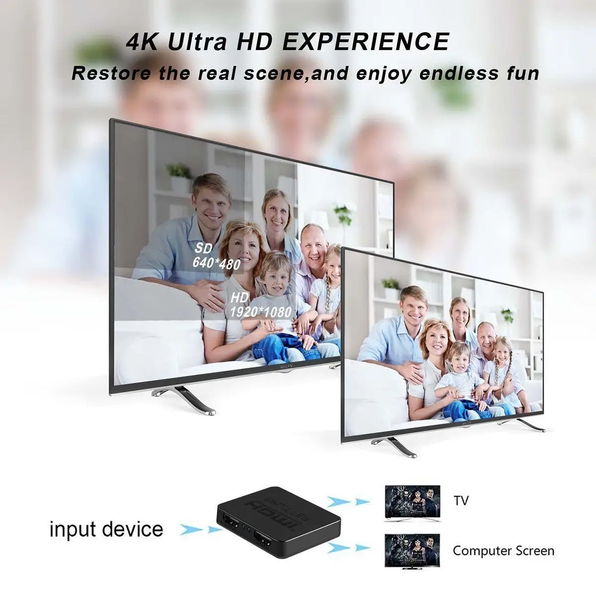 HDMI1 in 2 out 1080p 4K 1x2 3D сплиттер усилитель сигнала мощности