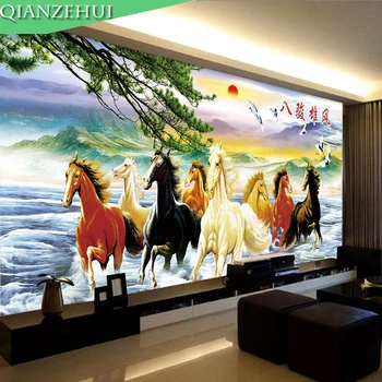 

QIANZEHUI,Needlework,DIY Eight horses Cross stitch ,Landscape painting eight horses Cross stitch ,Sets For Embroidery kits