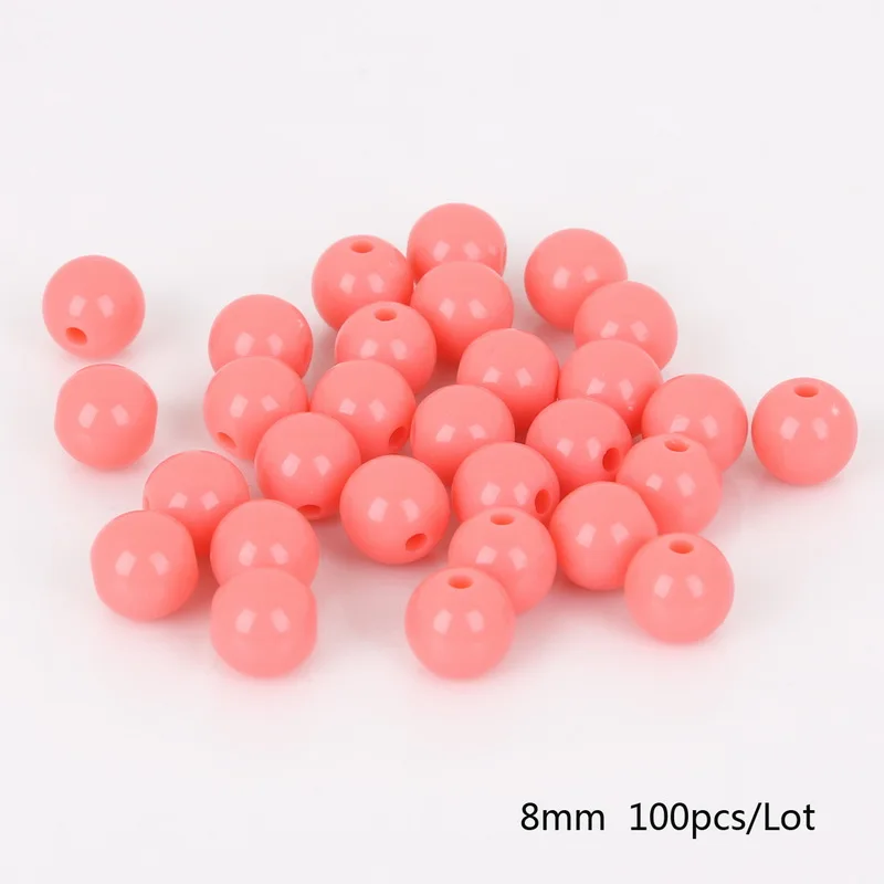 100 шт./лот, разноцветные, 8 мм, блестящие пластиковые акриловые бусины, круглые шарики для самостоятельного изготовления ювелирных браслетов и рукоделия - Цвет: Coral